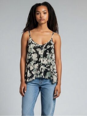 Women’s Floral Print Y2K Sheer Babydoll Cami Top. Size L